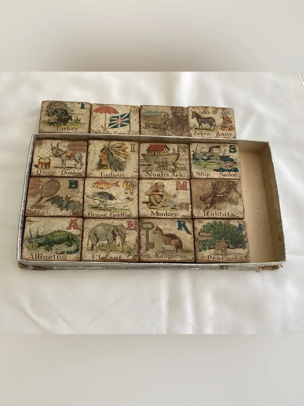 ANTIQUE Set of RARE Antique paper lithographed wooden Alphabet and picture